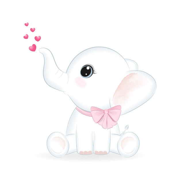 Premium Vector Cute Little Elephant And Heart Hand Drawn Illustration 