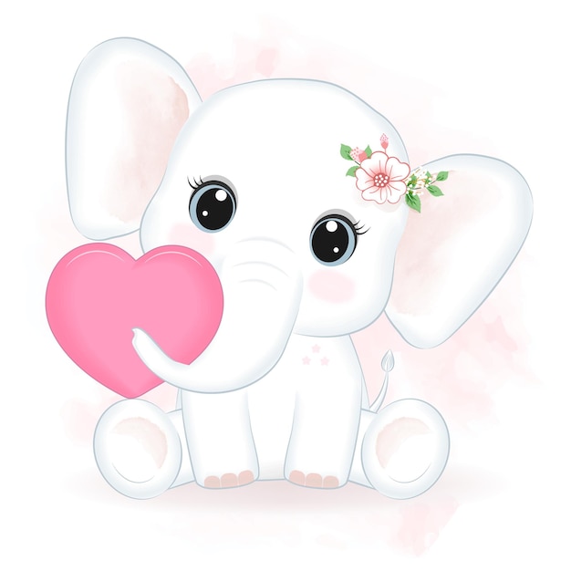 Premium Vector Cute Little Elephant And Heart Hand Drawn Illustration 