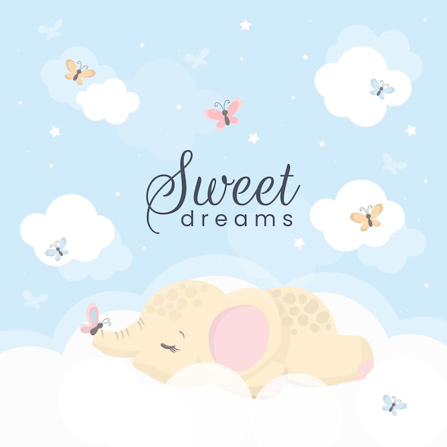 雲の上のかわいい象 子供のための甘い夢のイラスト 無料のベクター