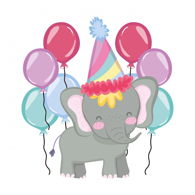 Premium Vector | Cute and little elephant with party hat