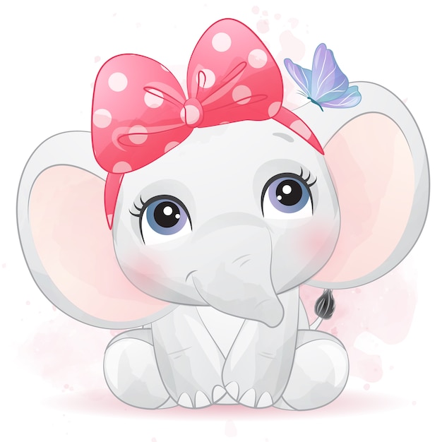 Download Cute little elephant with watercolor effect | Premium Vector