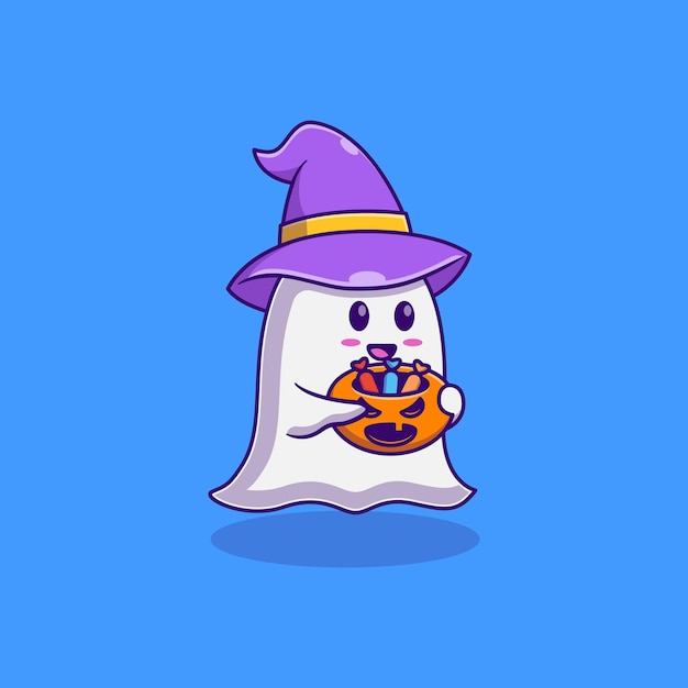 Premium Vector | Cute little ghost vector illustration design carrying ...