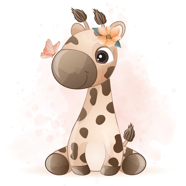 Download Cute little giraffe with watercolor effect | Premium Vector