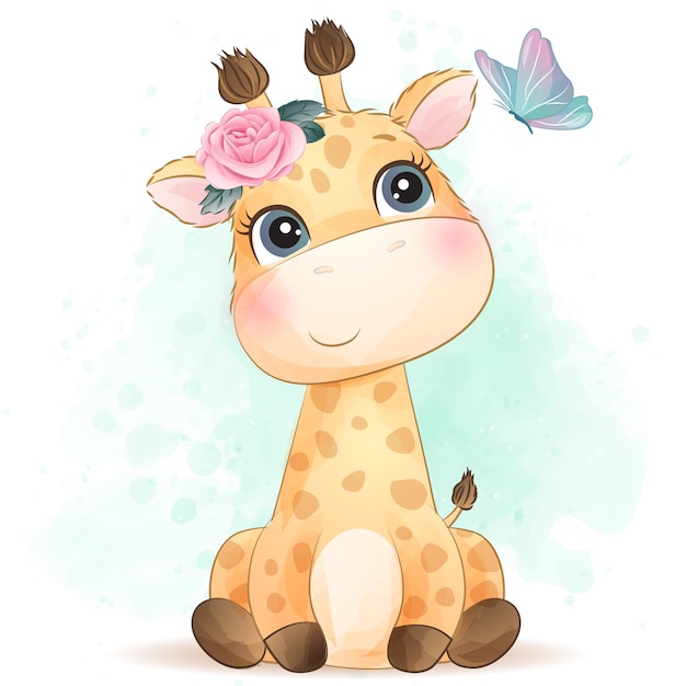 Cute little giraffe with watercolor effect | Premium Vector