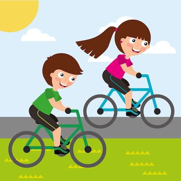 Premium Vector Cute Little Girl And Boy Riding Bike Race Sport Activity