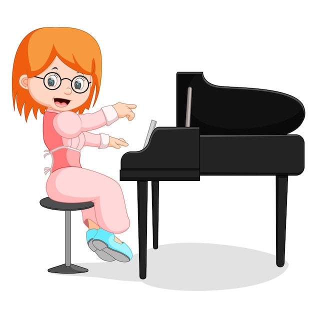 Premium Vector | Cute little girl cartoon playing piano