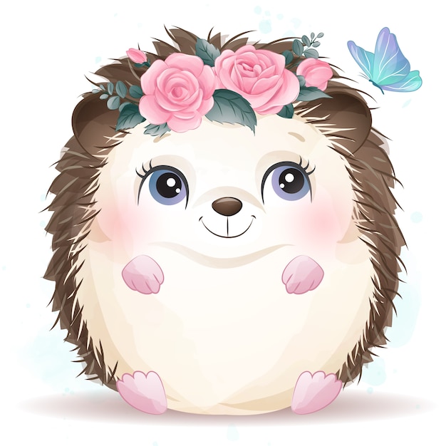 Cute little hedgehog with watercolor effect | Premium Vector