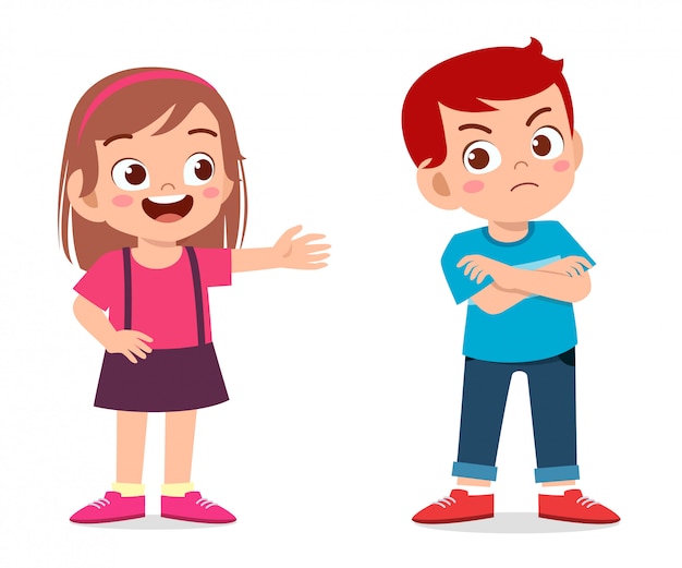 Premium Vector | Cute little kid boy angry to his friend