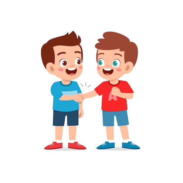 Premium Vector | Cute little kid boy do hand shake with his friend ...