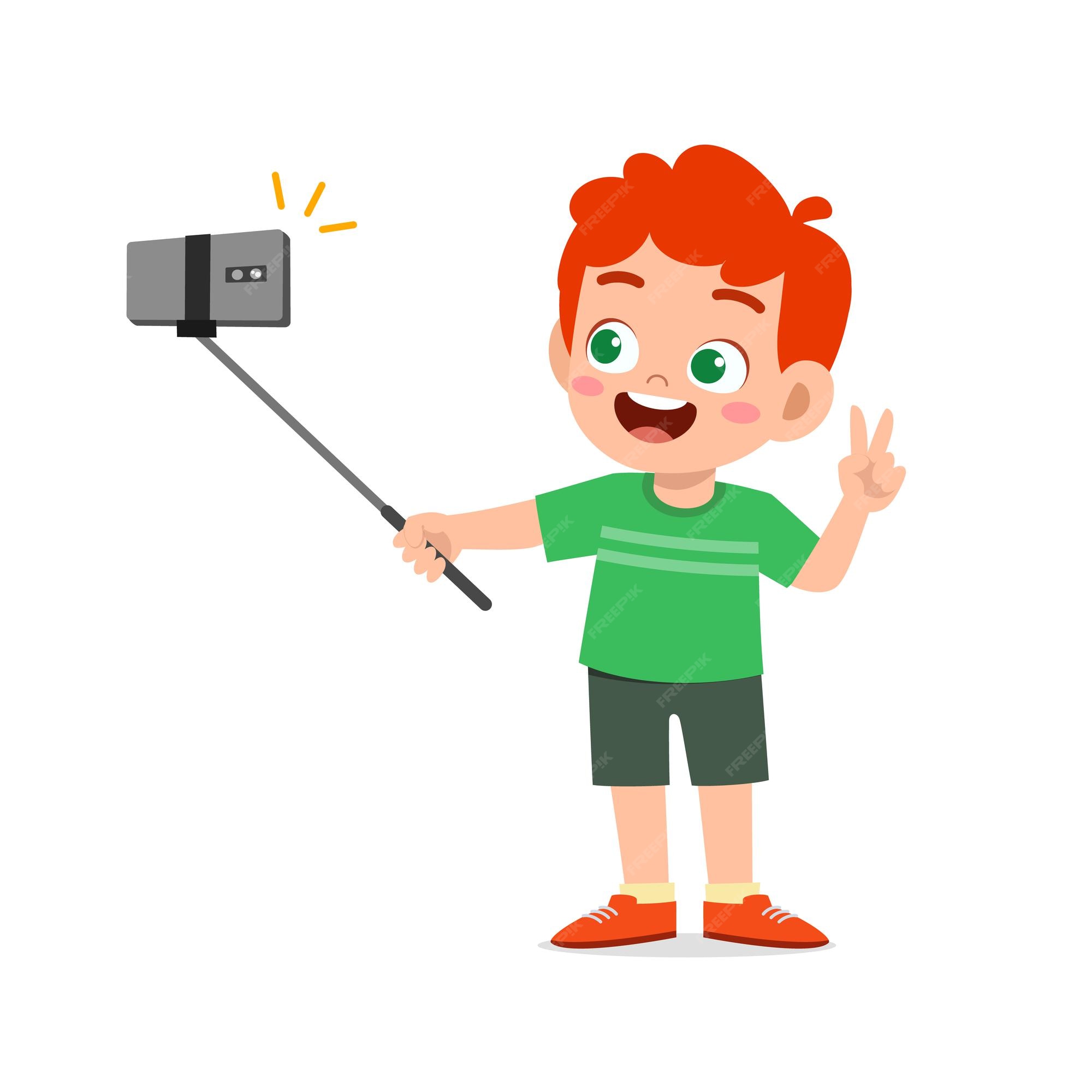 premium-vector-cute-little-kid-boy-pose-and-selfie-in-front-of-camera