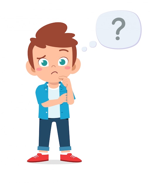 Premium Vector | Cute little kid boy think with question mark