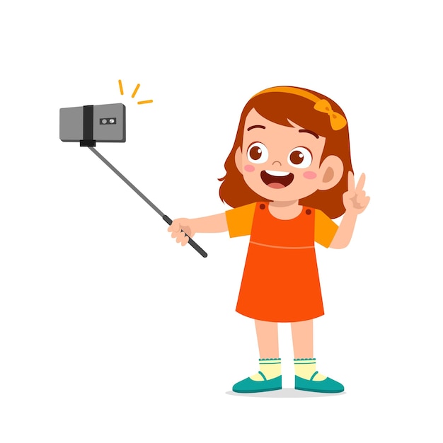 Download Premium Vector | Cute little kid girl pose and selfie in ...