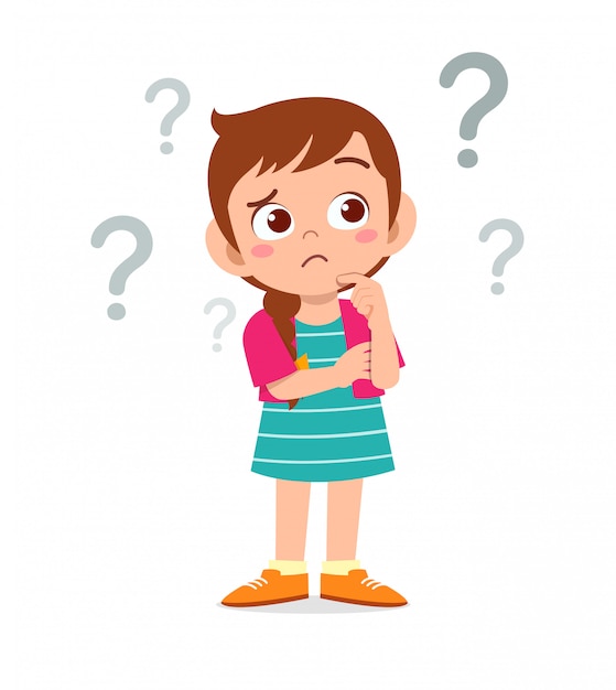 Premium Vector | Cute little kid girl think with question mark