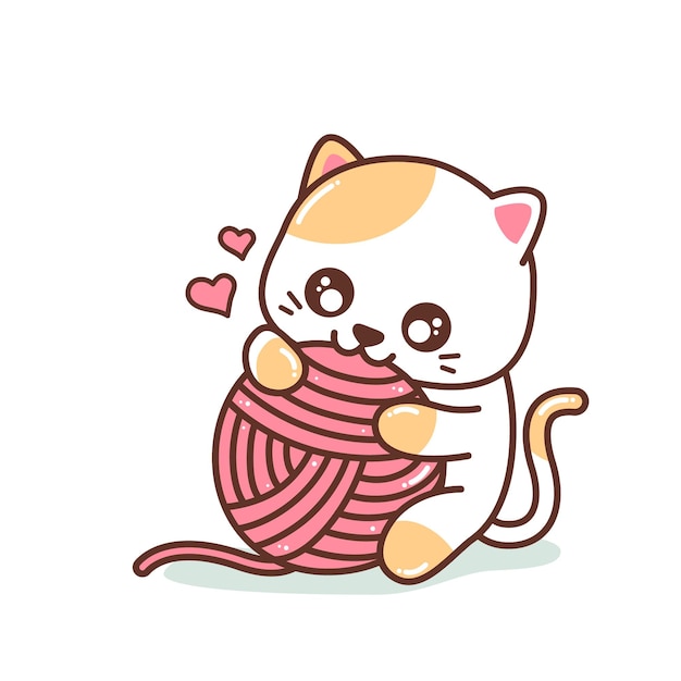 糸球イラストで遊ぶかわいい子猫 プレミアムベクター