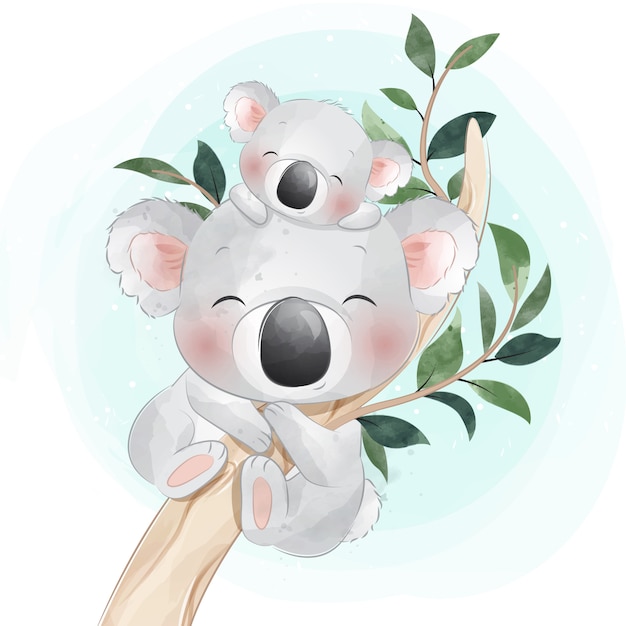 Download Premium Vector | Cute little koala bear mother and baby