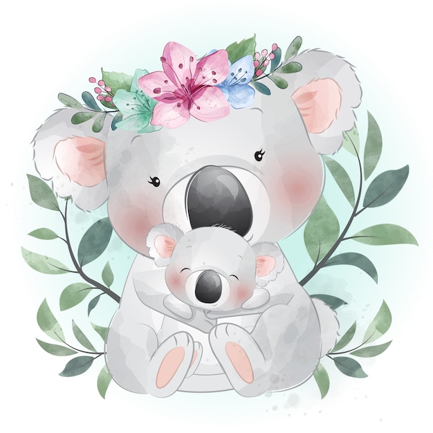 Download Cute little koala bear mother and baby | Premium Vector