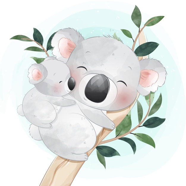 Download Cute little koala bear mother and baby | Premium Vector