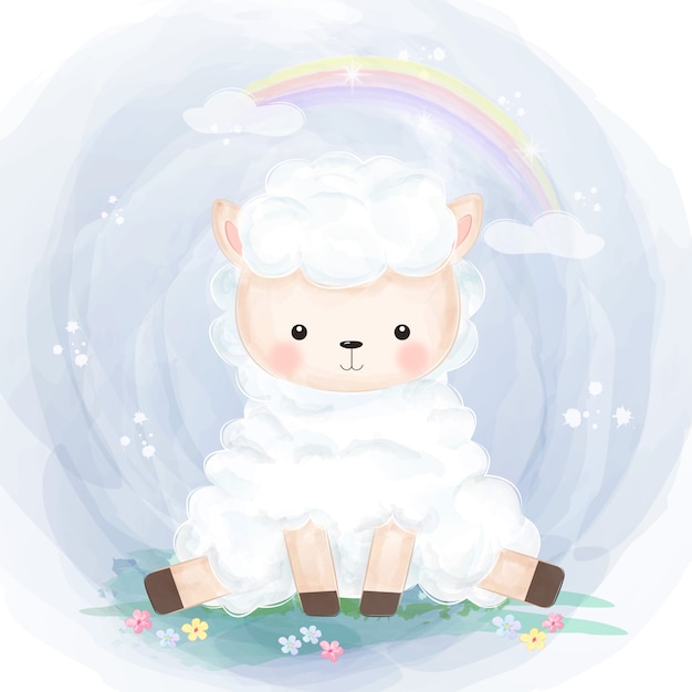 かわいい子羊のイラスト プレミアムベクター