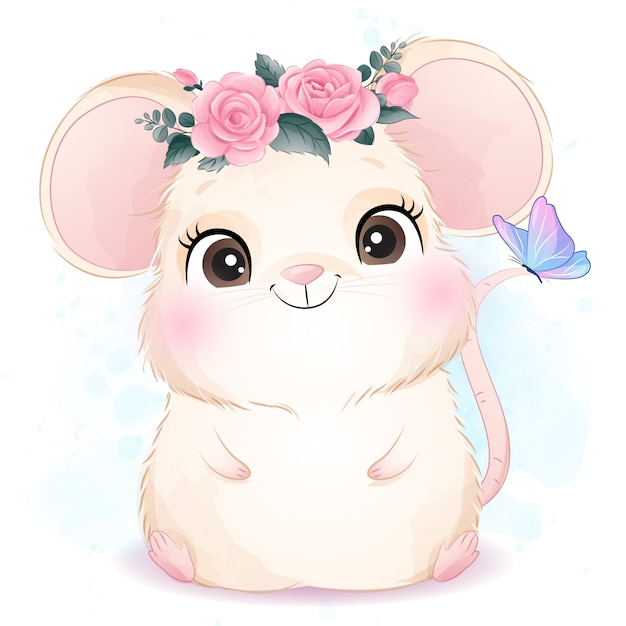 Premium Vector | Cute Little Mouse With Watercolor Illustration