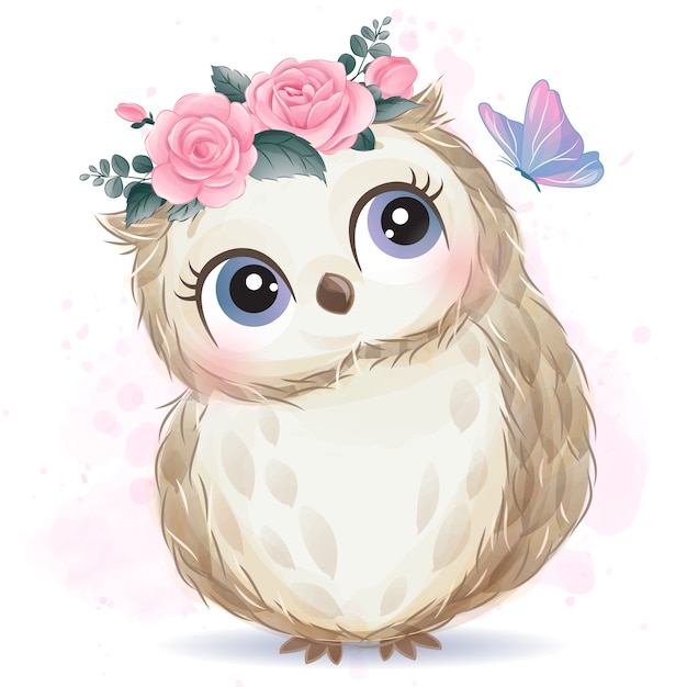 Download Cute little owl with watercolor effect | Premium Vector