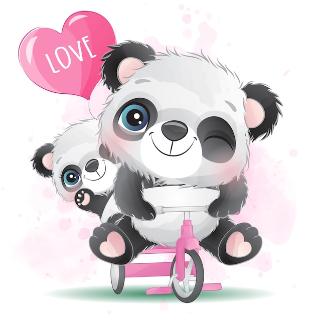 Premium Vector Cute Little Panda Father And Son Riding A Bicycle