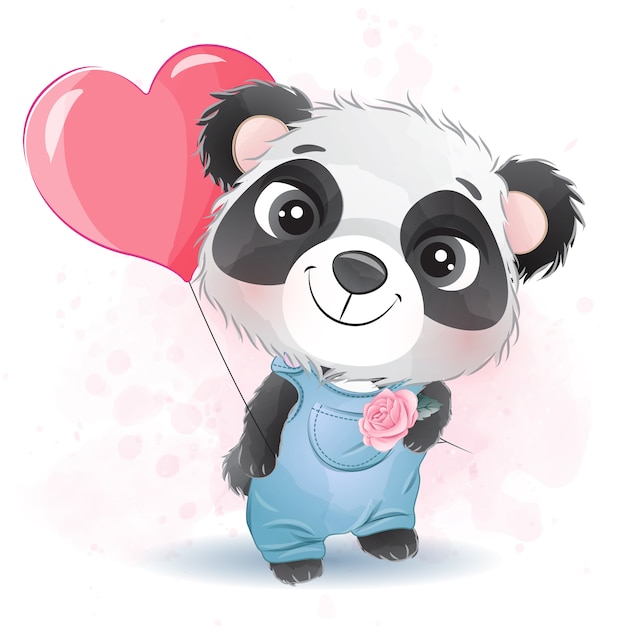 Premium Vector Cute Little Panda Holding A Love Balloon