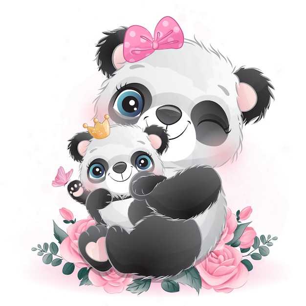 Download Premium Vector | Cute little panda mother and baby