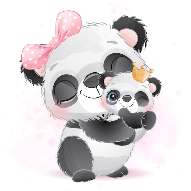 Cute little panda mother and baby | Premium Vector