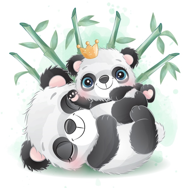 Download Cute little panda mother and baby | Premium Vector