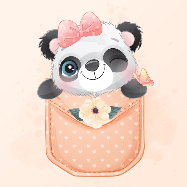 Premium Vector Cute Little Panda Sitting Inside Pocket Illustration