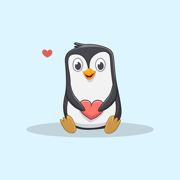 Premium Vector | Cute little penguin holding red heart