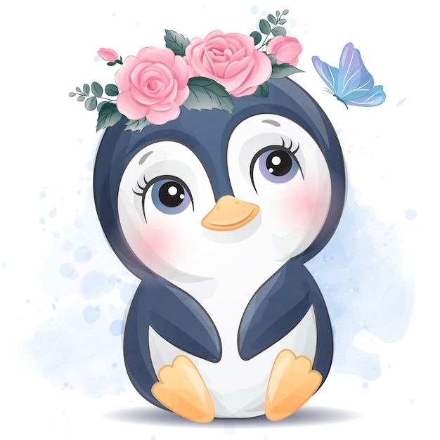Download Premium Vector | Cute little penguin with watercolor effect