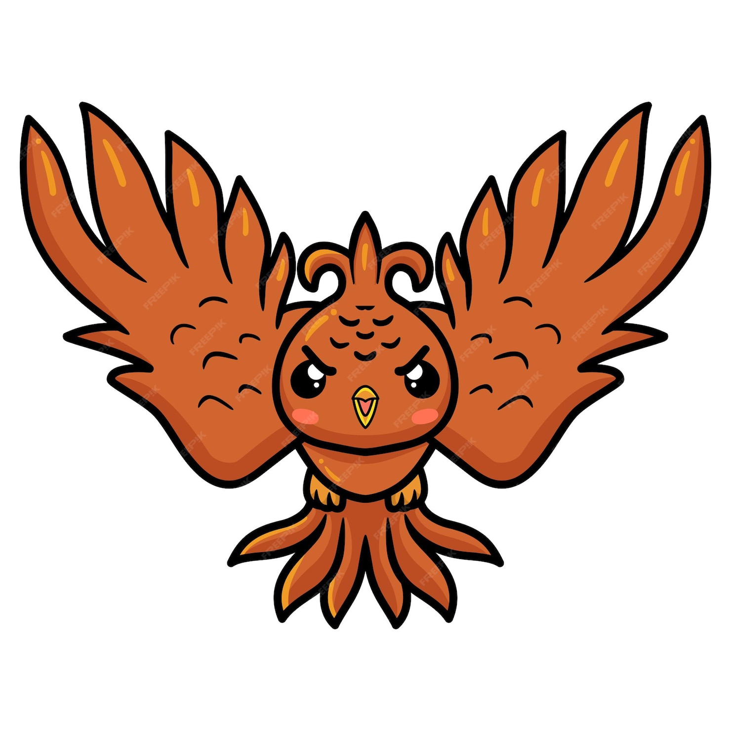 Premium Vector | Cute little phoenix cartoon flying