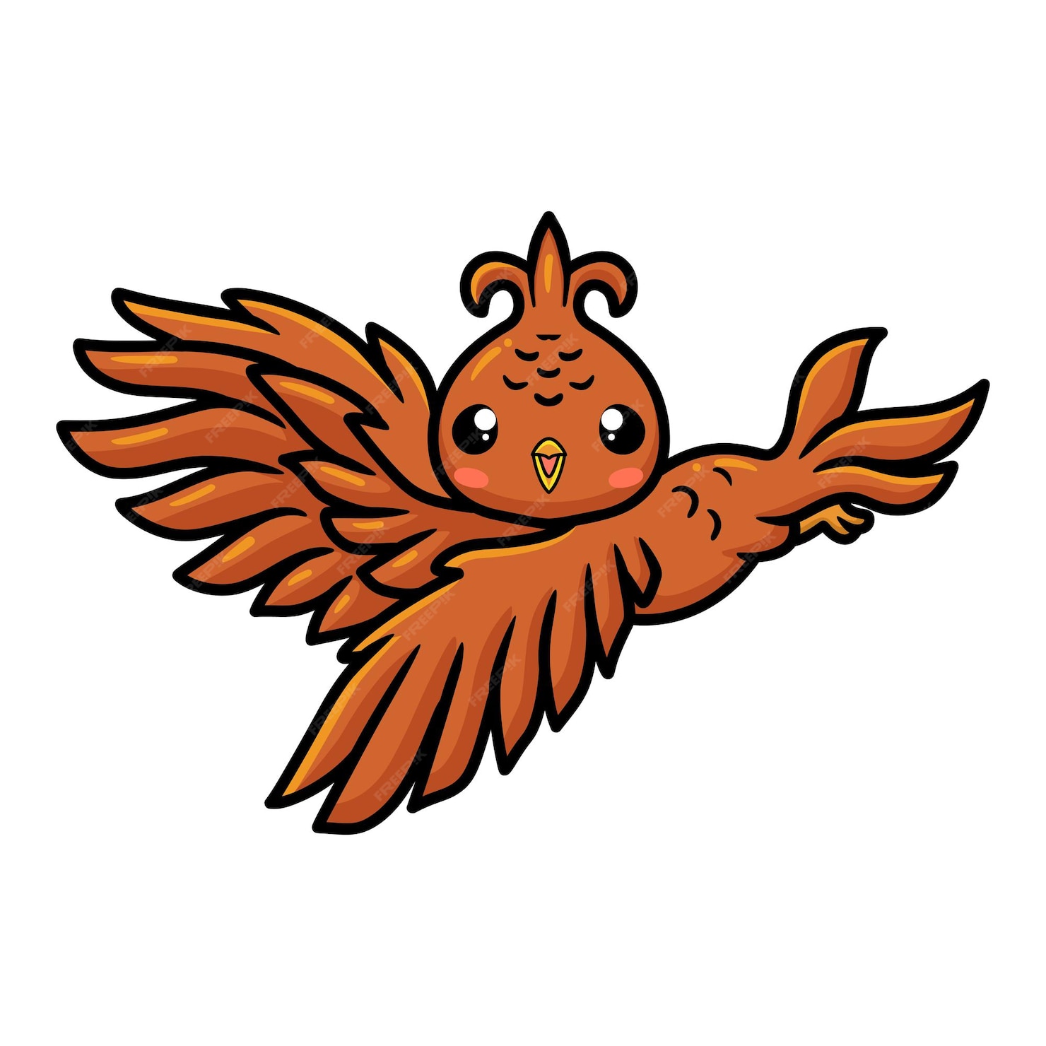 Premium Vector | Cute little phoenix cartoon flying