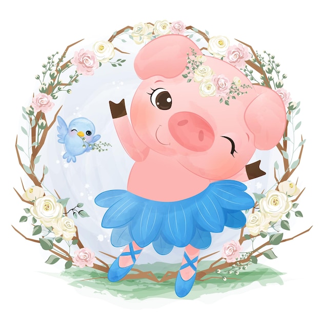 Download Premium Vector | Cute little pig dancing illustration in ...