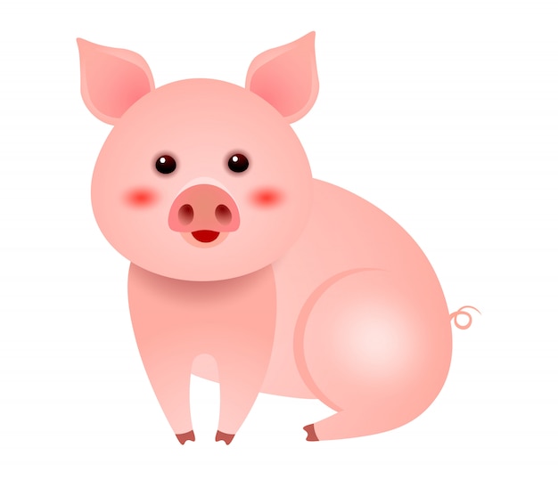 かわいい小さな豚は 白い背景イラストに座って 無料のベクター