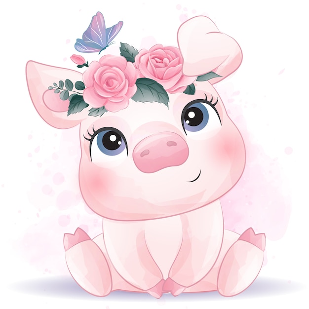 Download Premium Vector | Cute little pig with watercolor effect