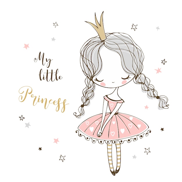 Download Cute little princess in doodle style. | Premium Vector