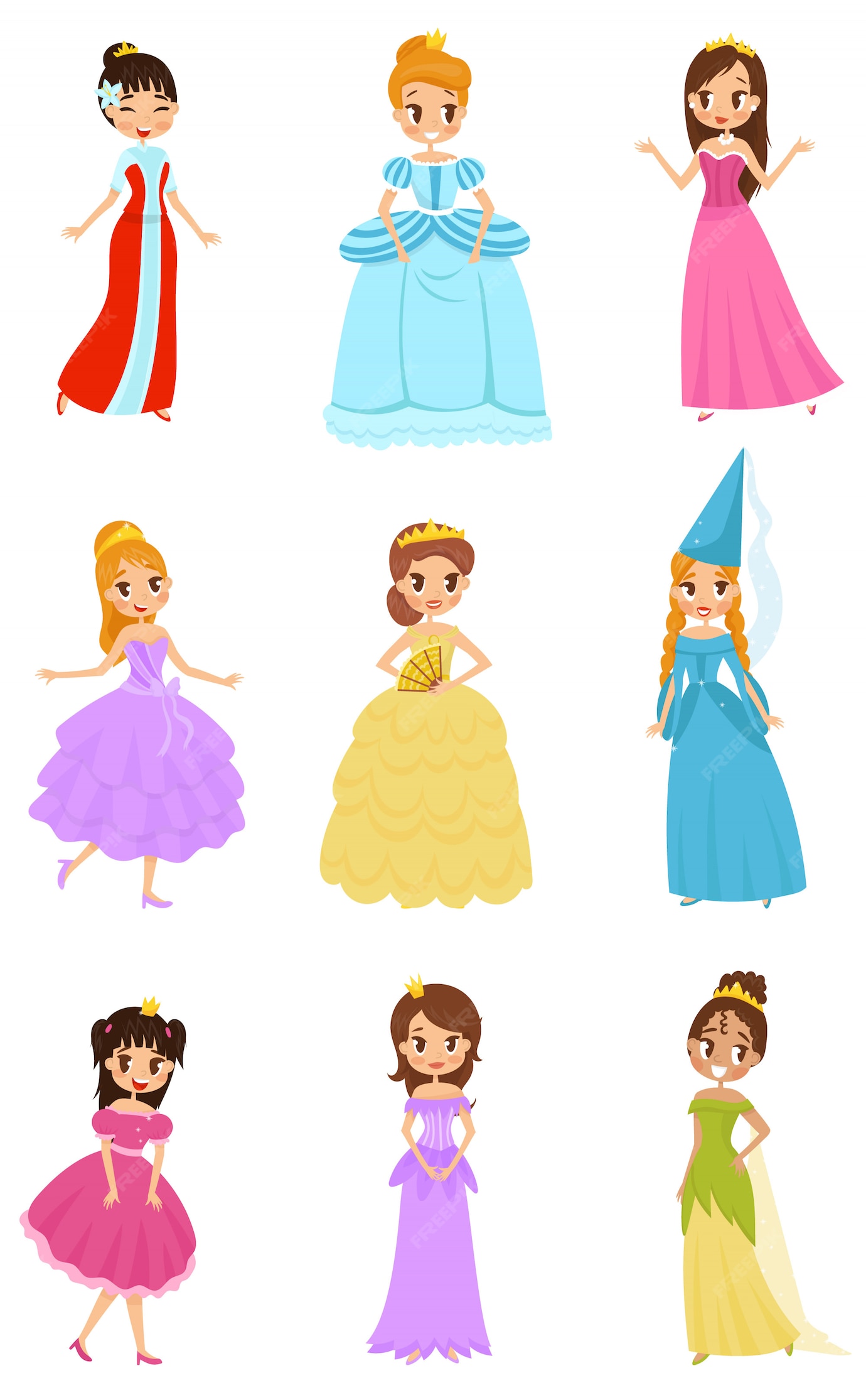 Premium Vector | Cute little princess girls set, beautiful little girls ...