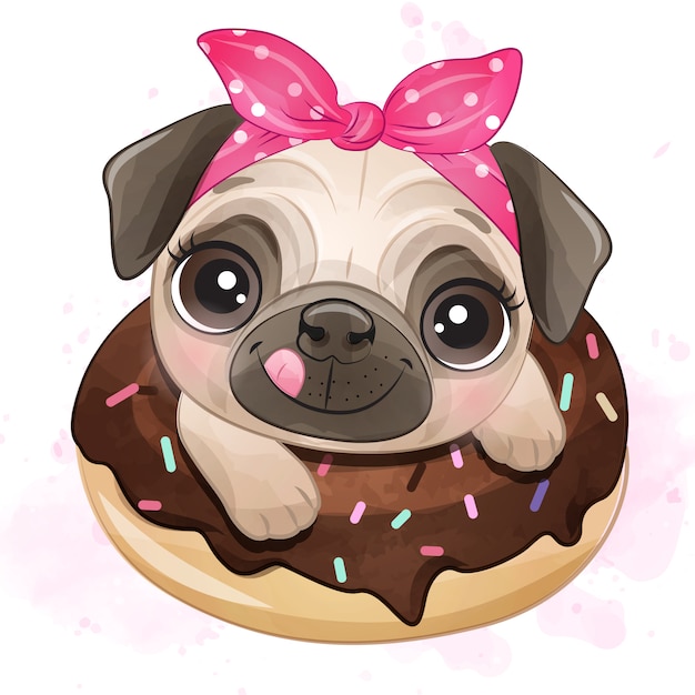 Download Premium Vector | Cute little pug sitting inside donut