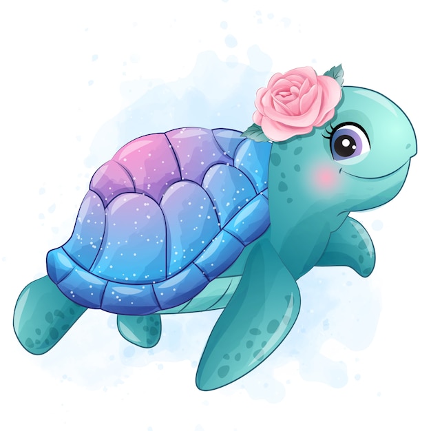 Download Cute little sea turtle with watercolor illustration ...
