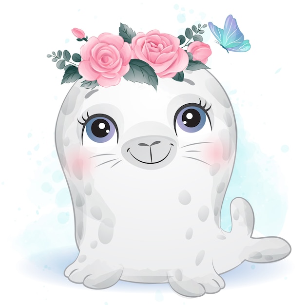 Download Premium Vector | Cute little seal with watercolor effect