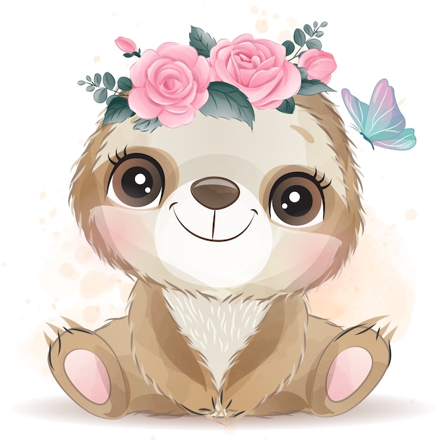 Download Premium Vector | Cute little sloth with watercolor effect