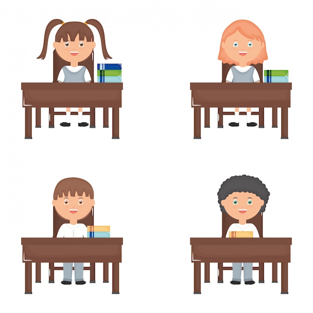 Free Vector | Cute little students group in the schooldesks