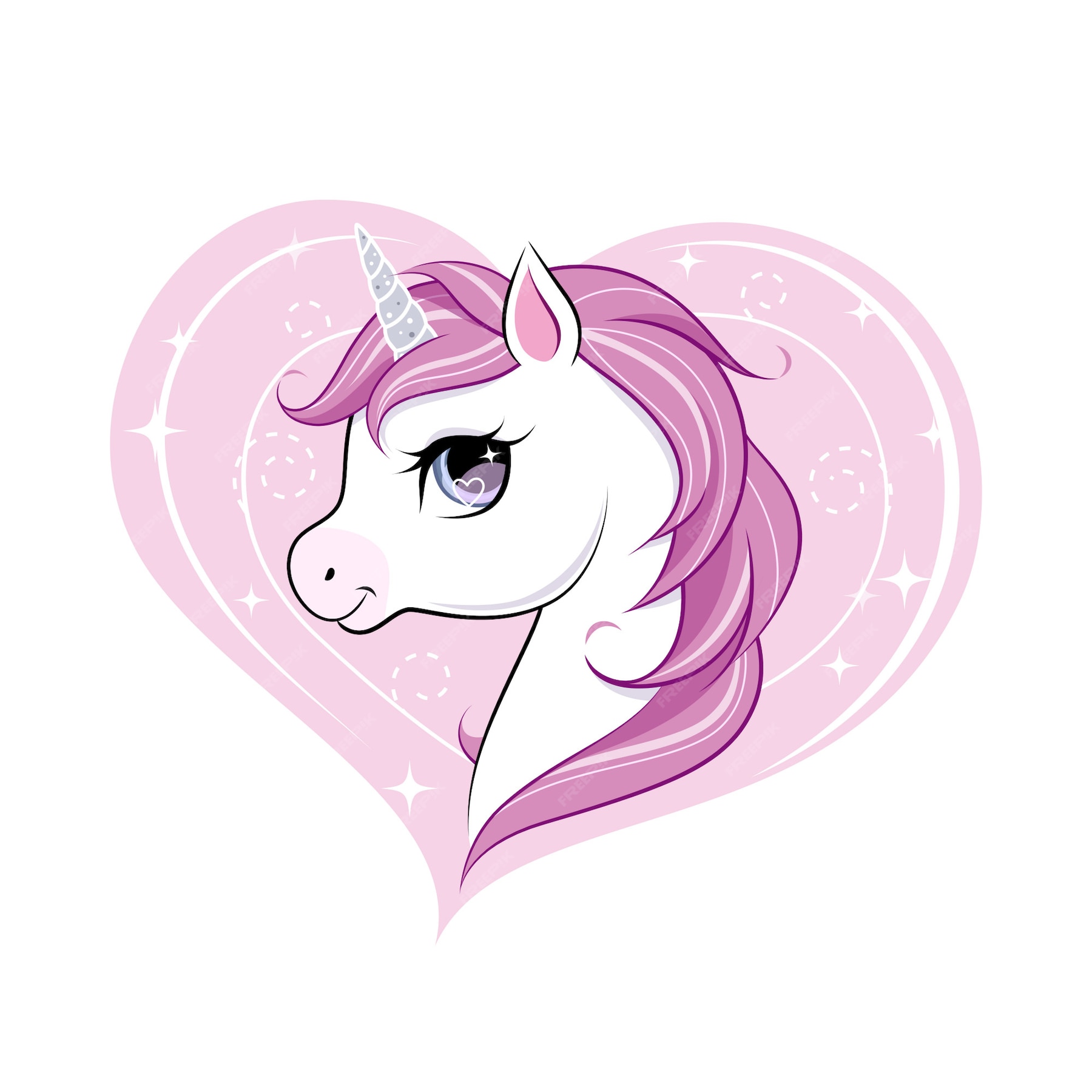 Premium Vector | Cute little unicorn character over pink heart shape