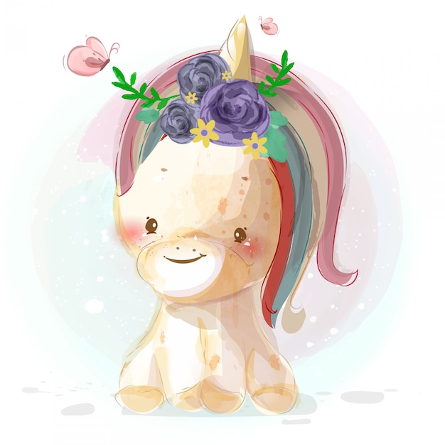 Download A cute little unicorn in colorful watercolor style set. | Premium Vector