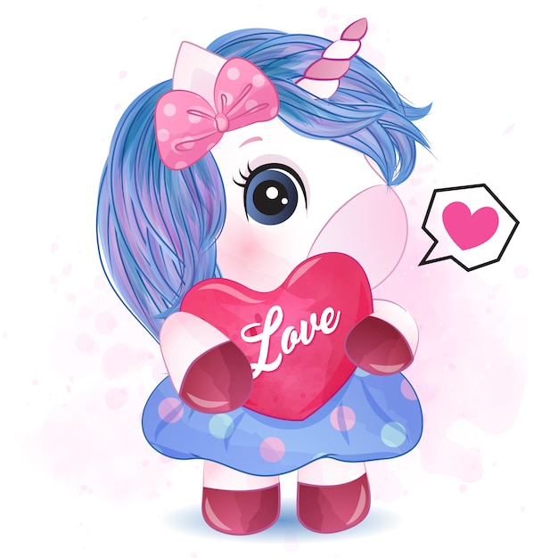 Premium Vector Cute Little Unicorn Hugging A Love Illustration 