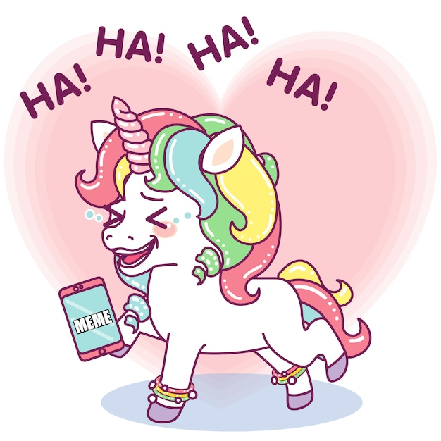 Premium Vector | Cute little unicorn laughing out loud