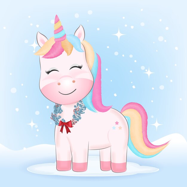 Download Premium Vector | Cute little unicorn with wreath christmas ...