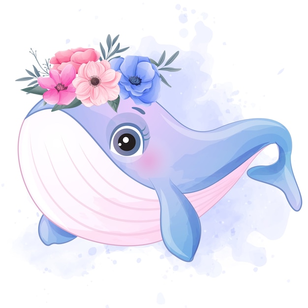 Download Cute little whale with watercolor effect | Premium Vector